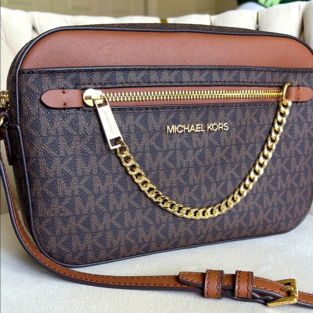 Michael Kors jet set large east west zip chain crossbody in brown